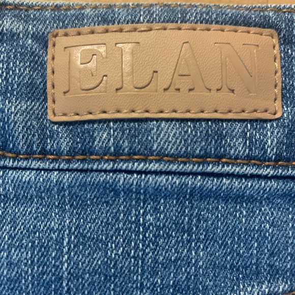 Elan Distressed High Rise Blue Jean Frayed Hem Shorts - Picture 9 of 12